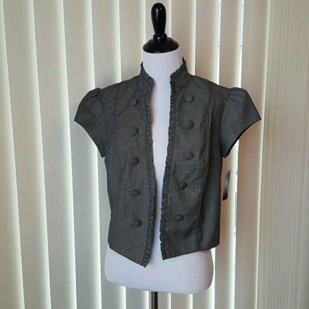 BCX Black & White Jacket With Ruffles & Buttons
