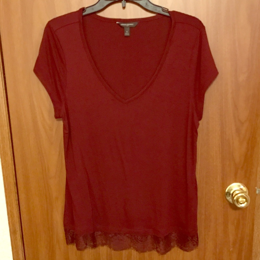 Cute deep red Banana Republic lace trim top