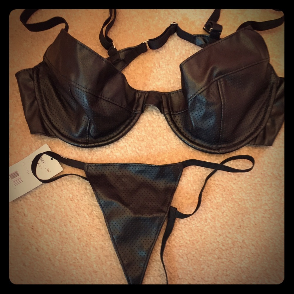 NWT Lovers Lane Leather Vixen Lingerie Set