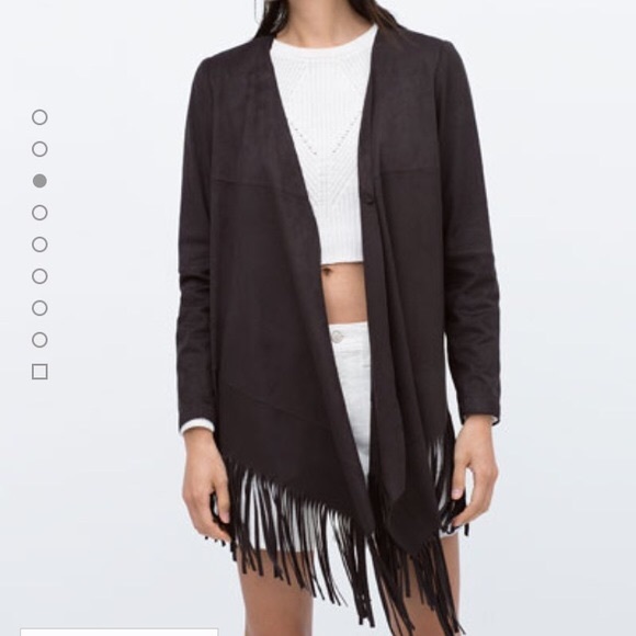 ZARA Faux Suede Grey Fringe Boho Jacket S - Picture 1 of 3