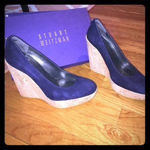 Stuart Weitzman navy and cork wedges