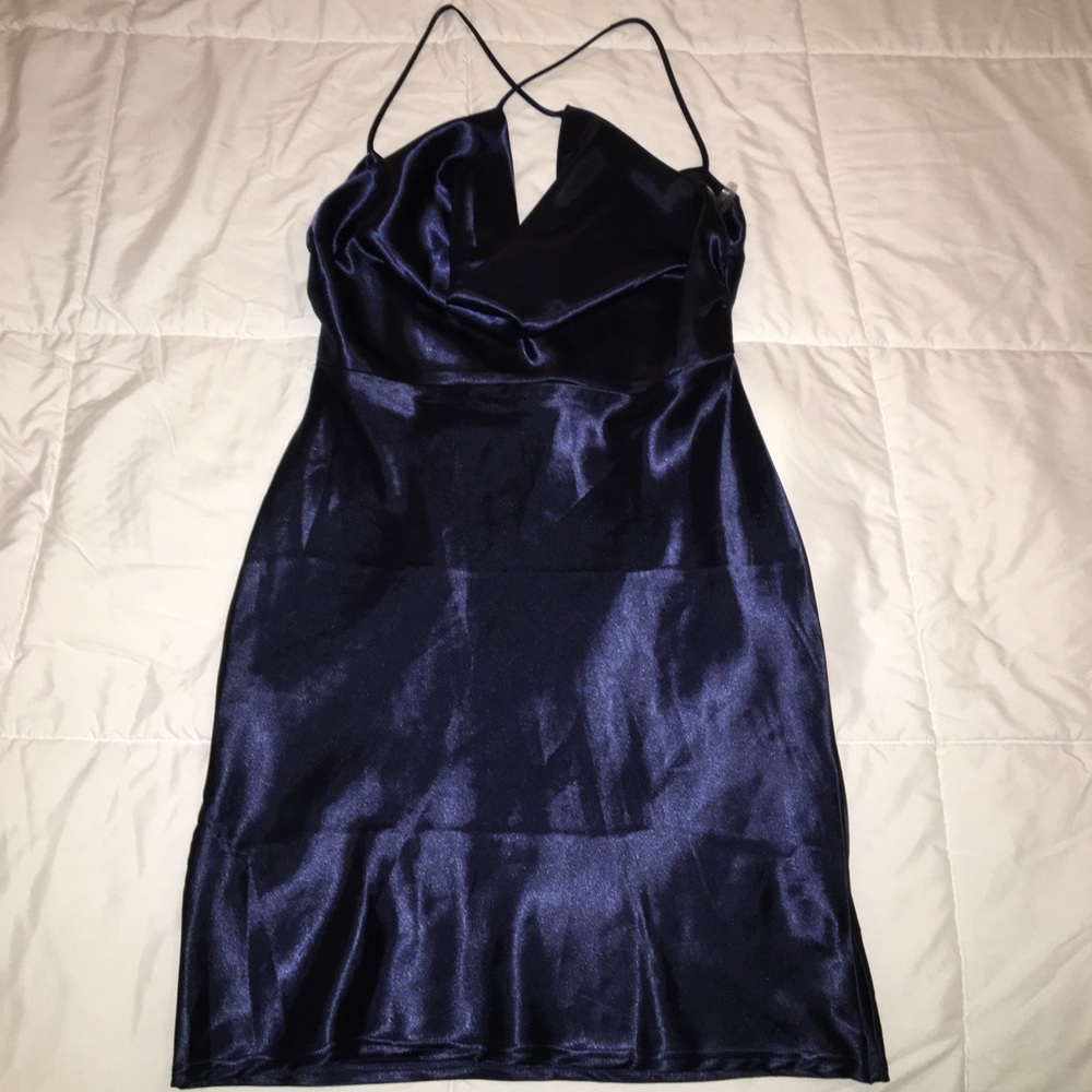 Navy Blue Satin Dress