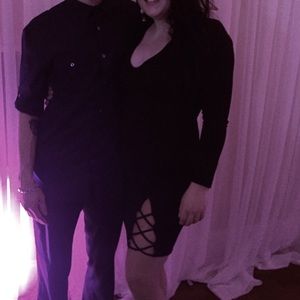 Black long sleeve dress with criss cross