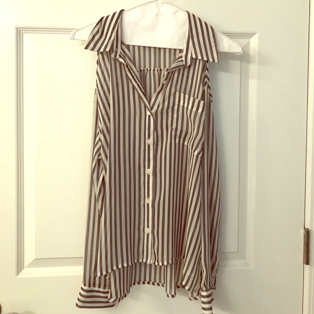 Navy and white striped blouse