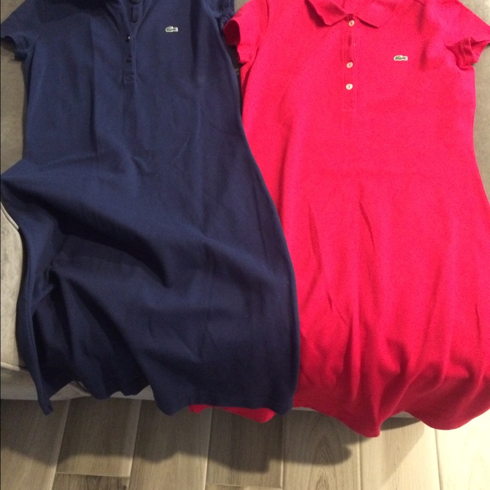 Red and navy lacoste button down shirt dress
