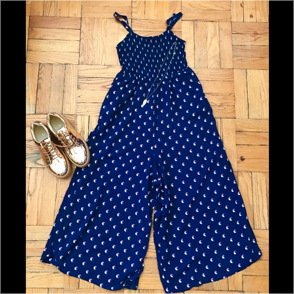 Retro Block Wide Leg Pattern Romper