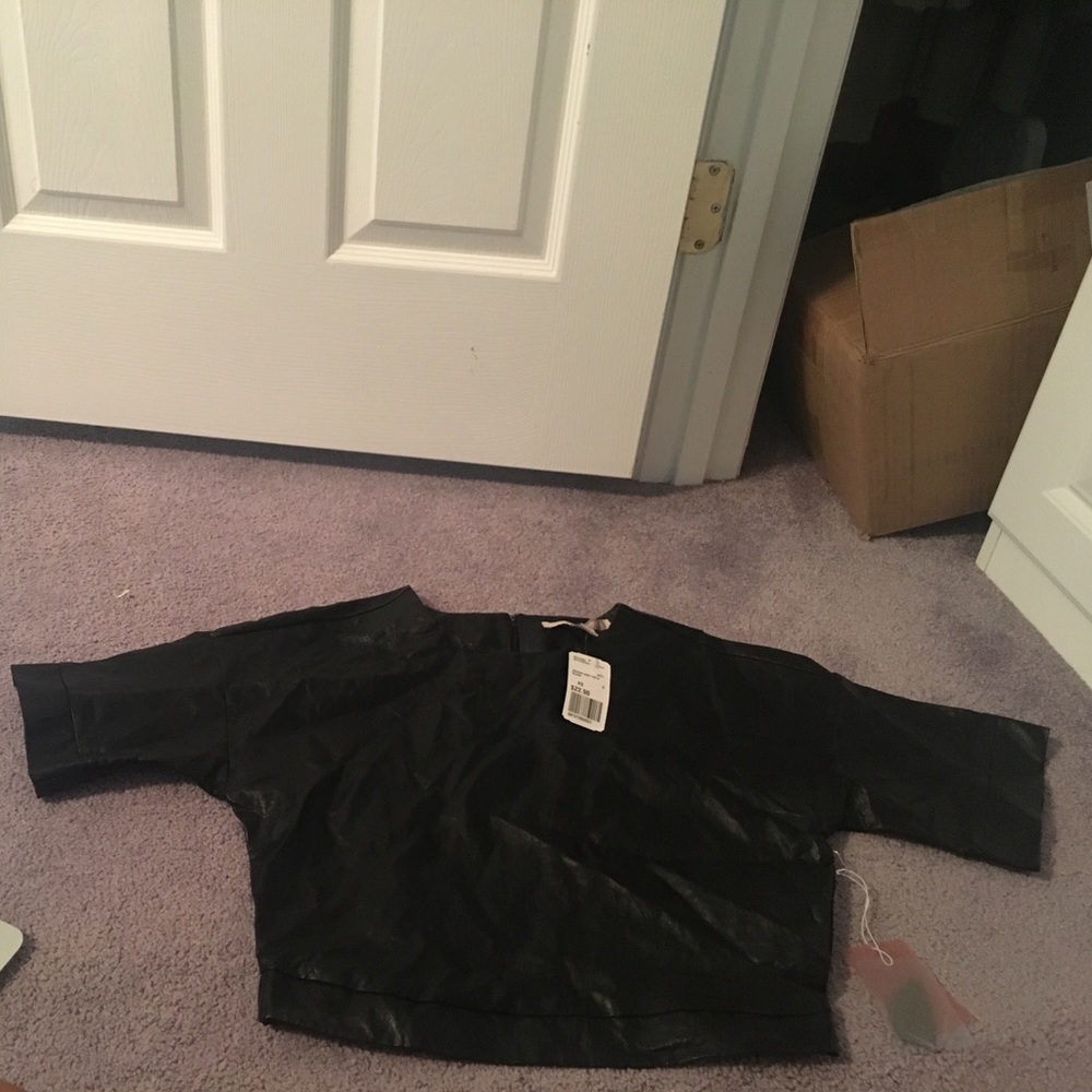 Black Leather Crop Box Shirt
