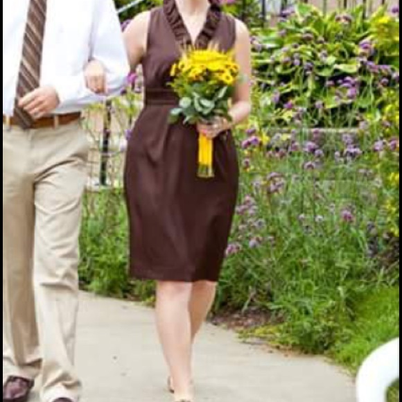 Brown Satin Knee Length Cocktail Dress - Picture 6 of 6