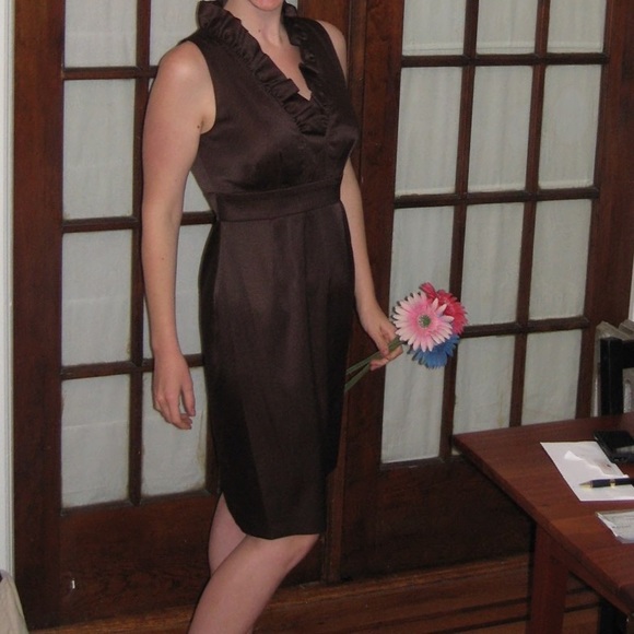 Brown Satin Knee Length Cocktail Dress - Picture 3 of 6