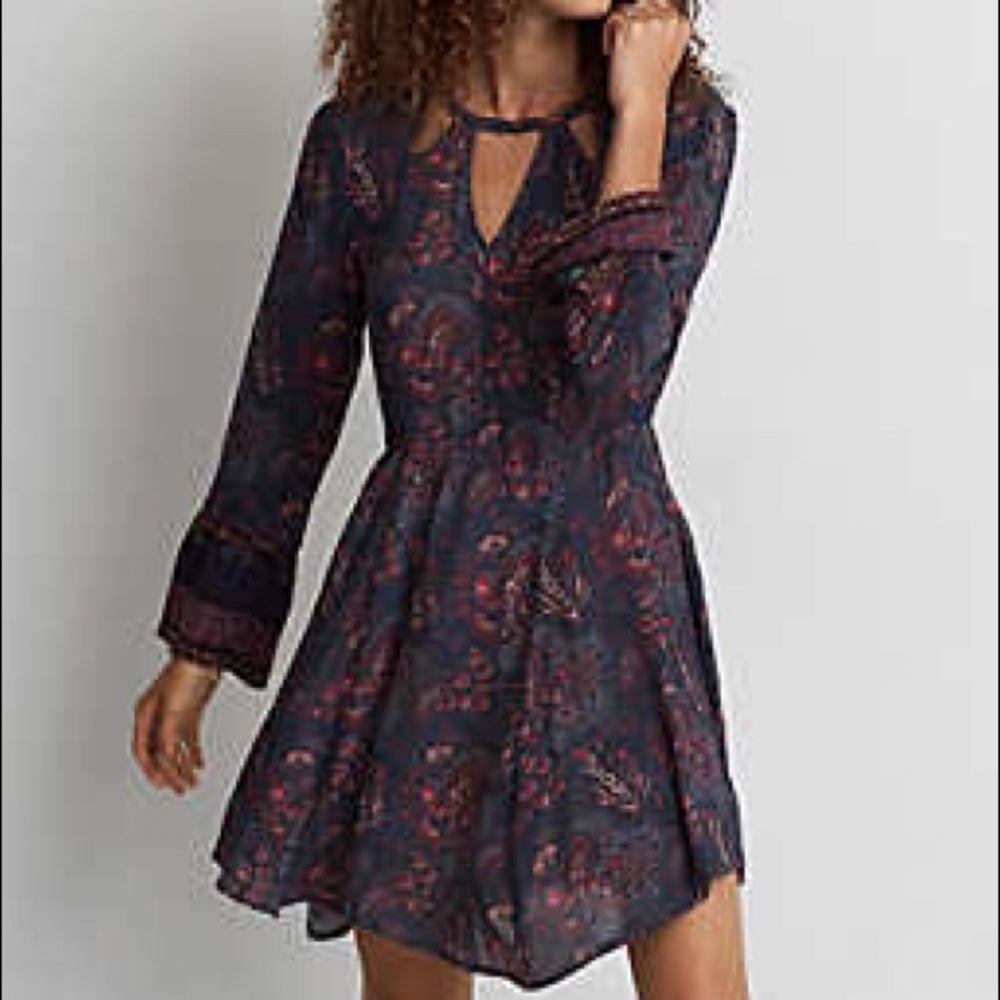 American Eagle Button Neck Fit and Flare XS Dress