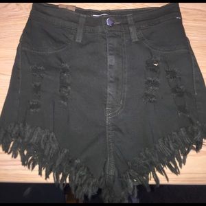 Dark green denim shorts