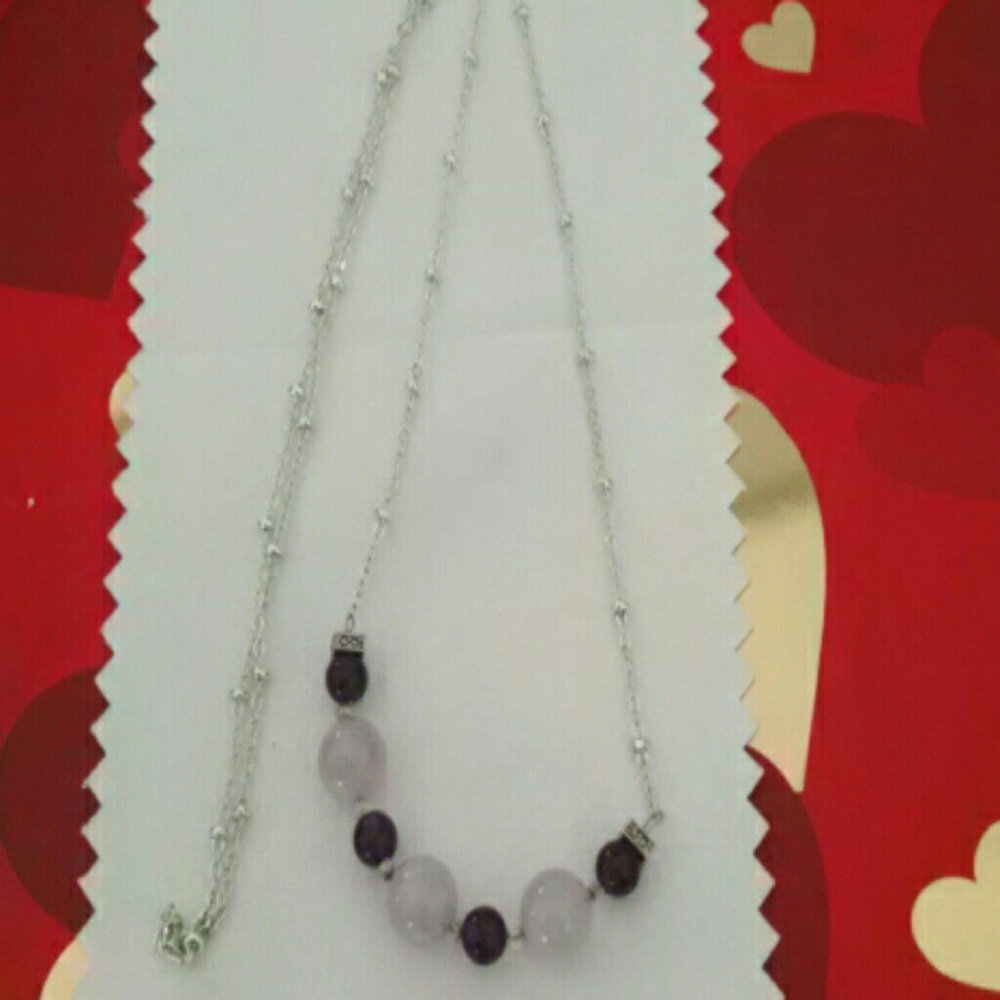 Sterling silver and purples glass beaded necklace