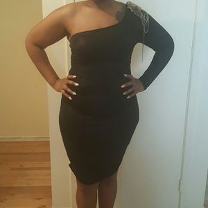 One shoulder midi dress with metal shoulder detail