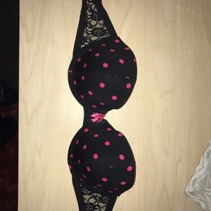 BLACK AND PINK POLKA DOT BRA
