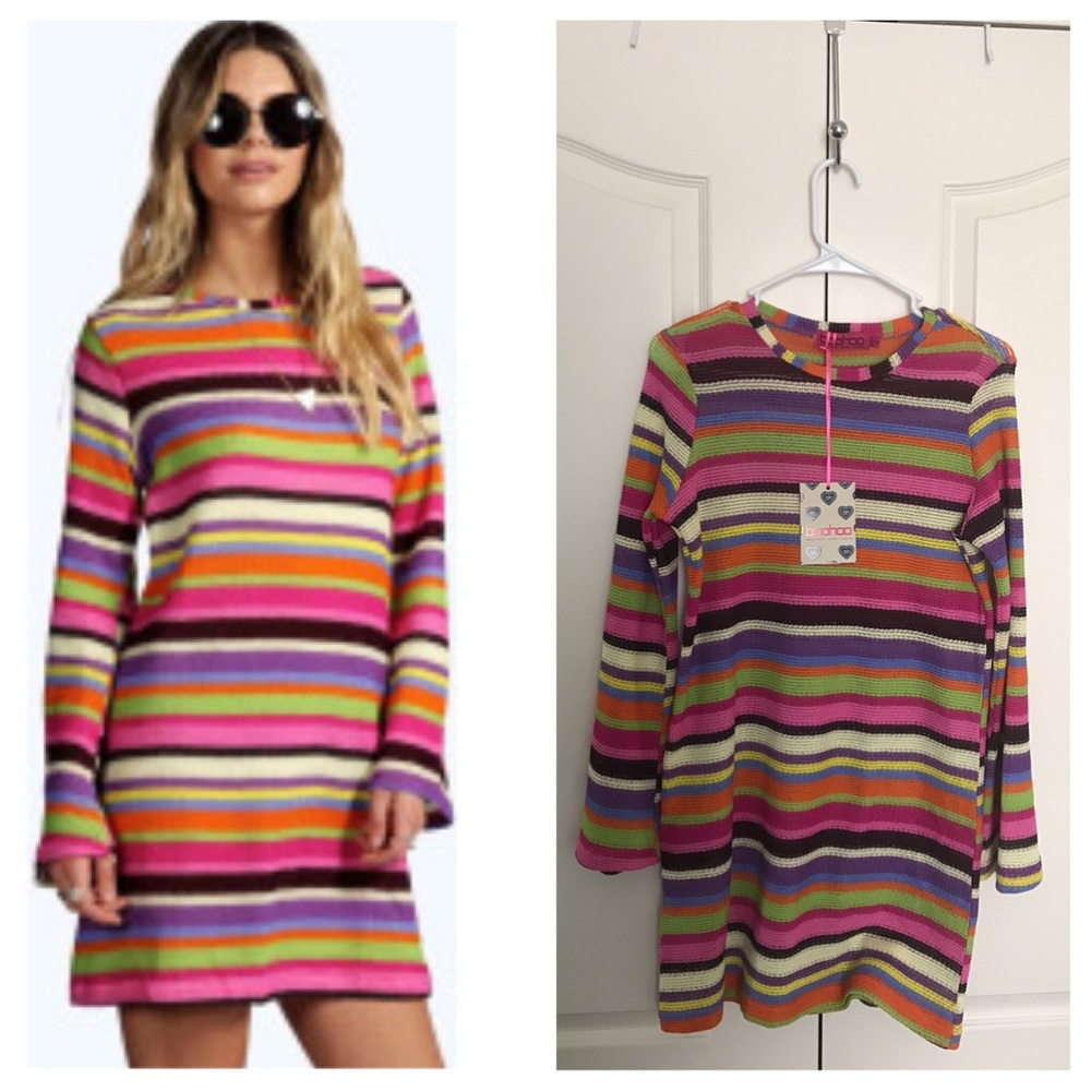 Boohoo NWT Delia Stripped Knitted Dress