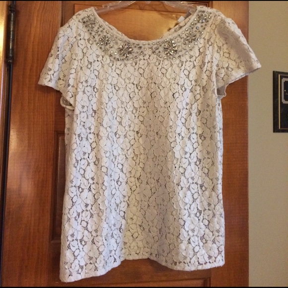 LOFT Tops - Short sleeved White lace blouse size M Loft