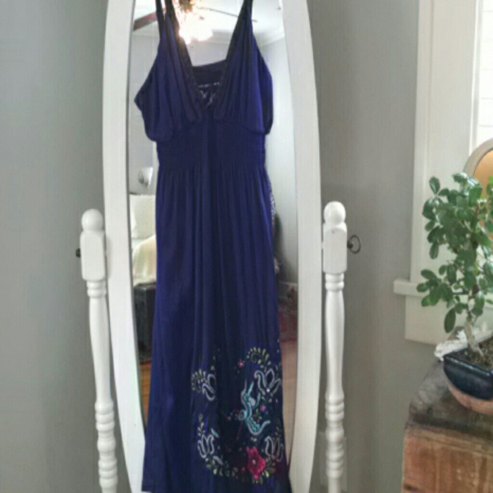 Purple embroidered silk dress