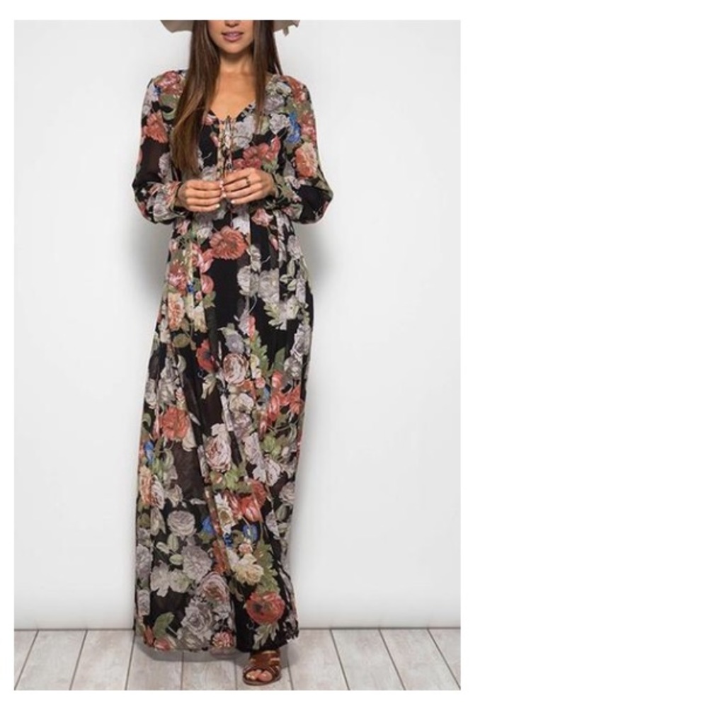 Floral maxi with lace up front tie.