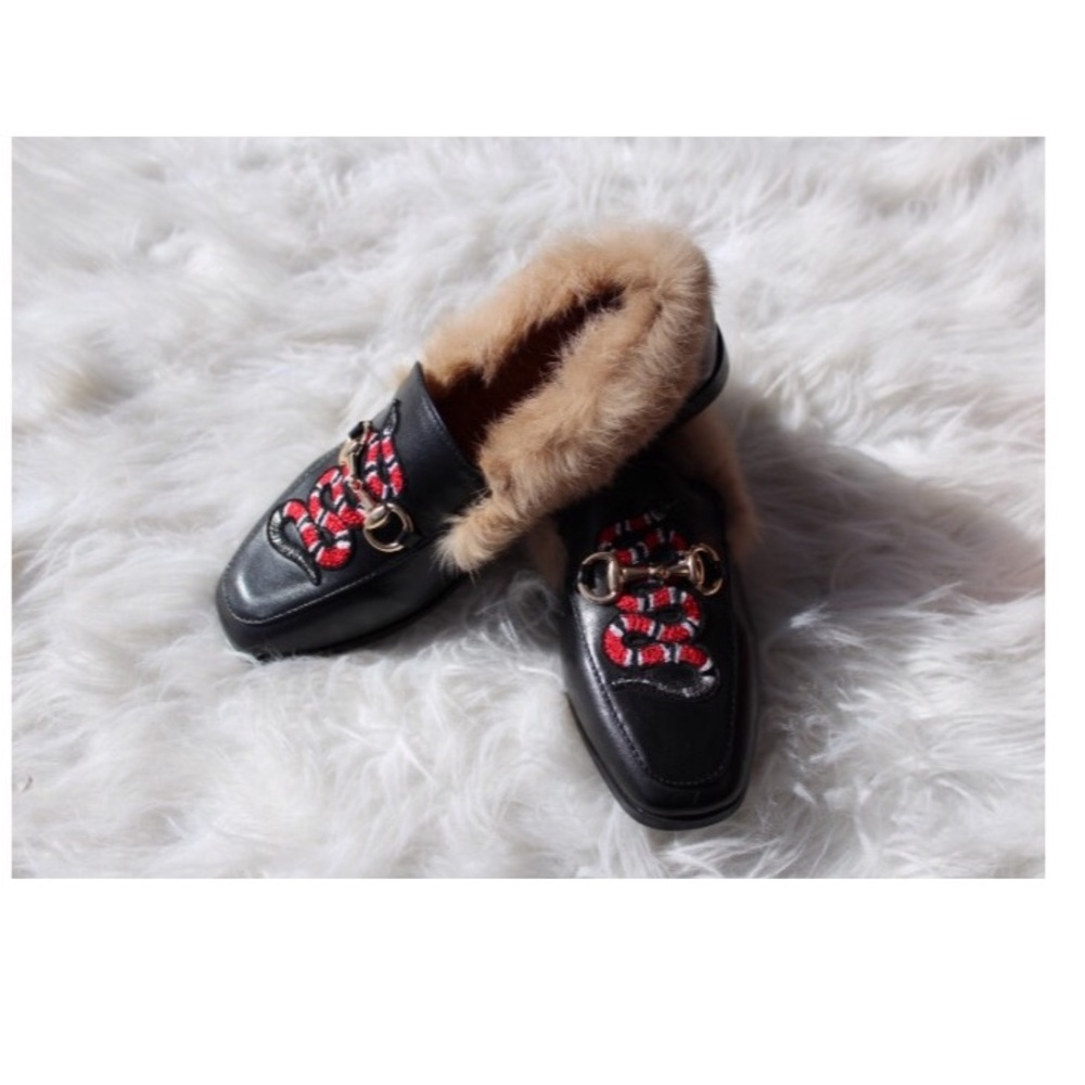 Snake Fur Loafer Mules ❤🖤