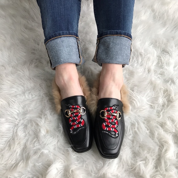 Snake Fur Loafer Mules ❤🖤 - Picture 2 of 6