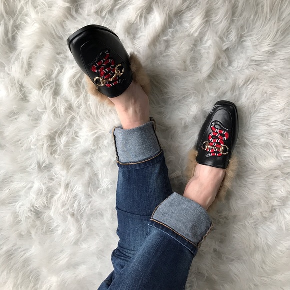 Snake Fur Loafer Mules ❤🖤 - Picture 3 of 6