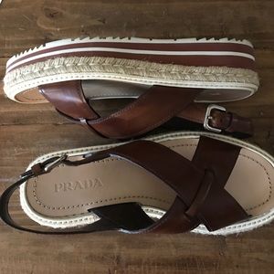 Prada Microsole Leather Crisscross Sandals