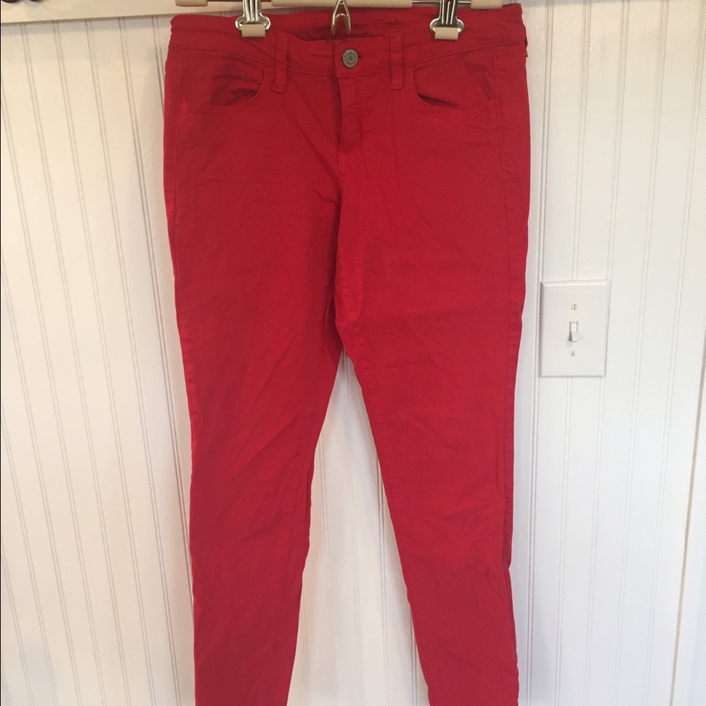 American Eagle Pink/Red Stretchy Skinny Jeans