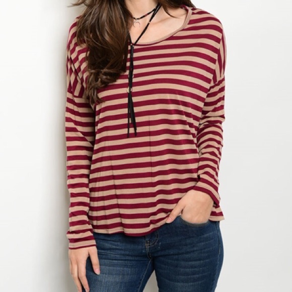 Tops - Burgundy & Tan Stripe Top
