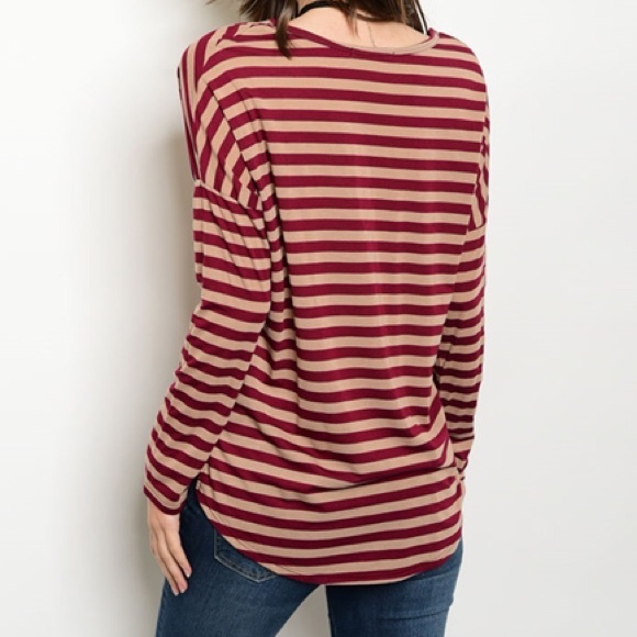 Burgundy & Tan Stripe Top - Picture 2 of 2