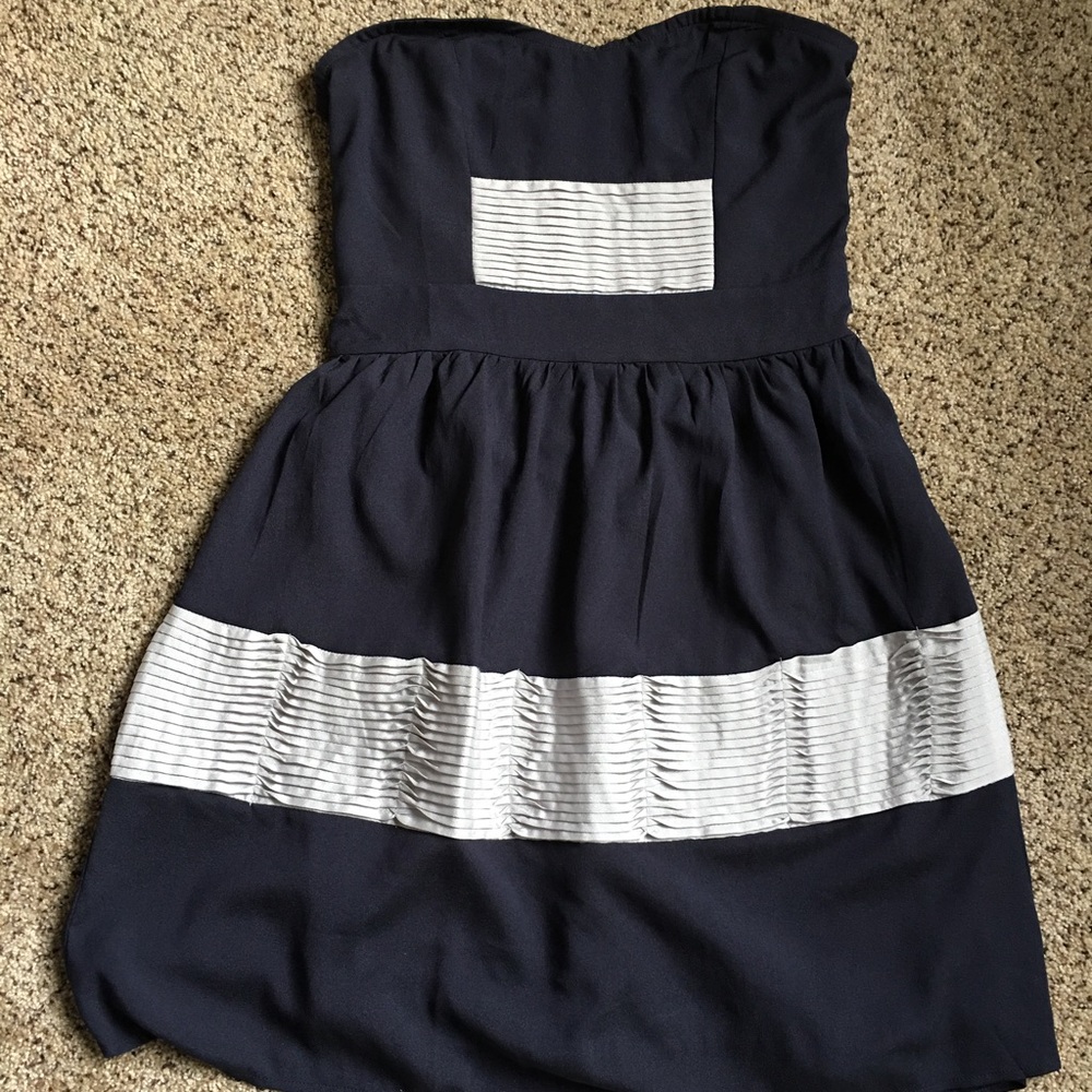 Strapless Sweetheart navy and grey dress