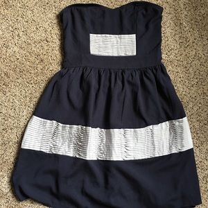 Strapless Sweetheart navy and grey dress