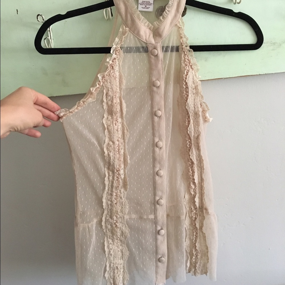 cream lace top by doki-Geki