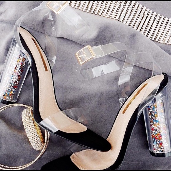 Transparent Ankle Strap Perspex Rhinestone Heels - Picture 2 of 2
