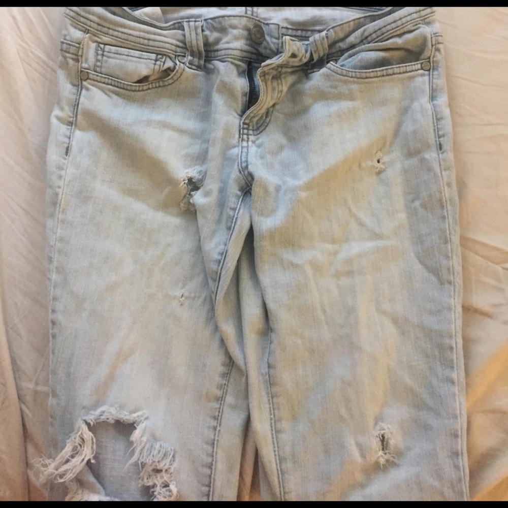 Distressed American Rag Jeans with Zipper Detail