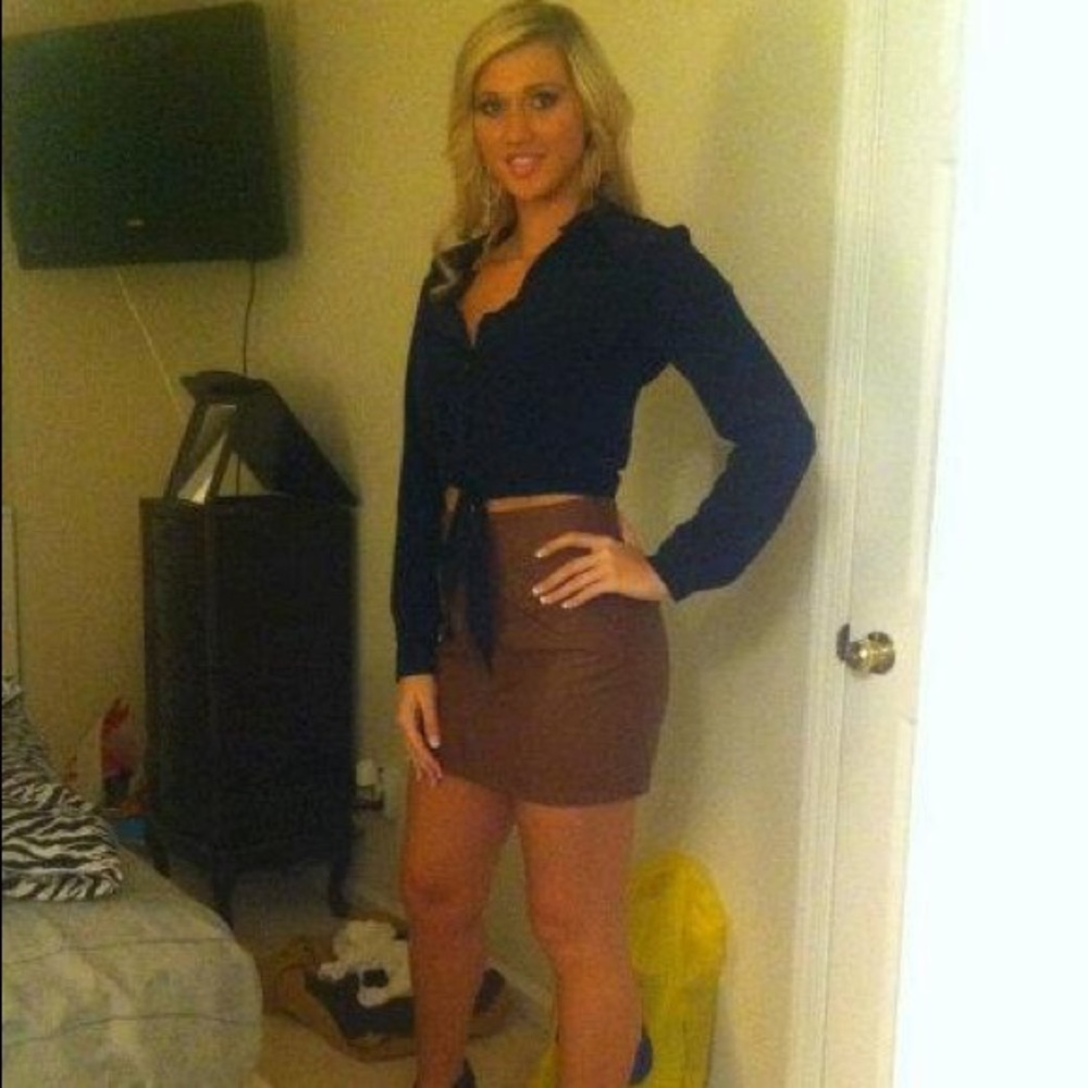 High waisted leather mini skirt