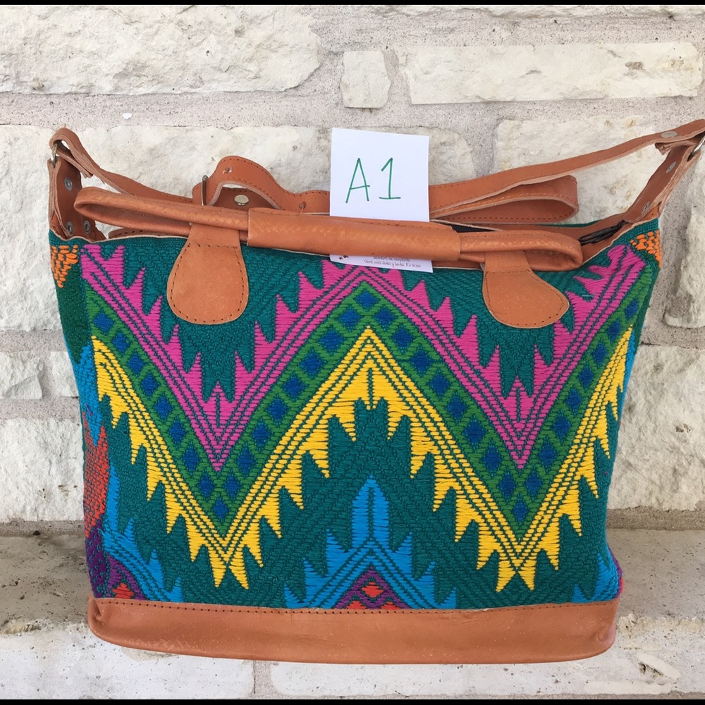 Beautiful Guatemalan Teal & Chevron Handbag