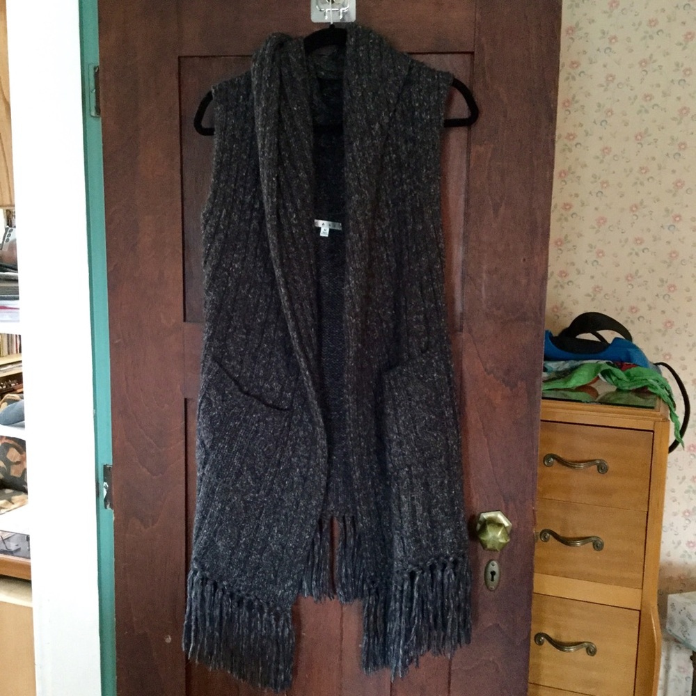 Cabi Chunky Knit Fringe Sweater Size M