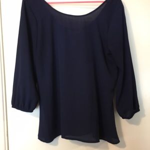 Chevron bow back navy blouse