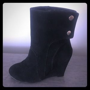 Black suede platform booties. Size 8.