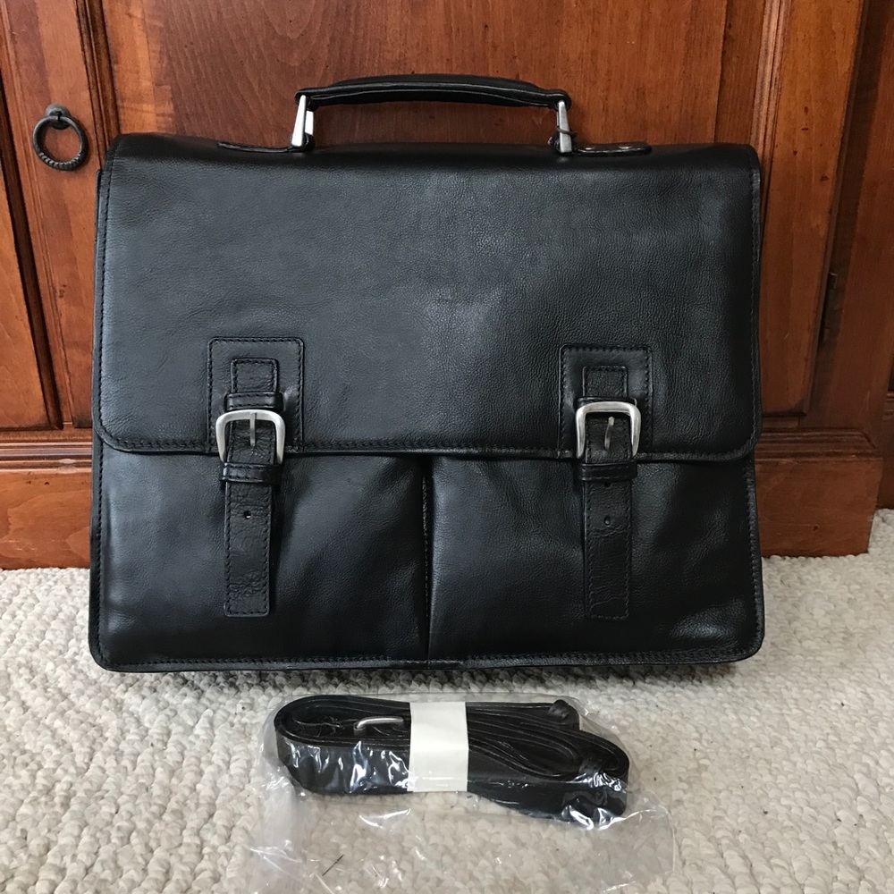 Hidesign black leather laptop briefcase work bag