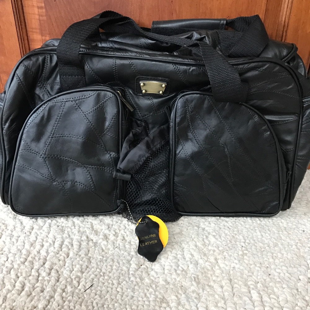 Genuine leather black duffle bag