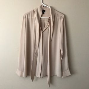 Target pale nude chiffon button up w/ ties, size L