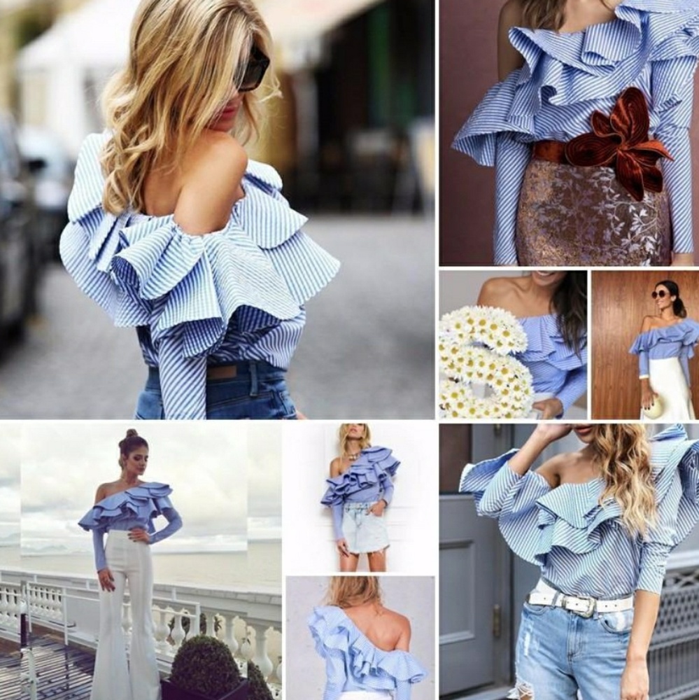 🚨Last One🚨One Shoulder Striped Ruffles Blouse - Picture 5 of 8