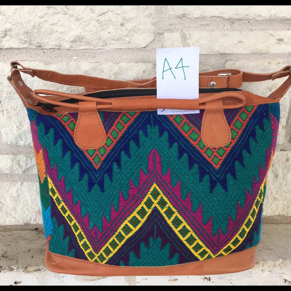 Beautiful Guatemalan Teal & Chevron Handbag