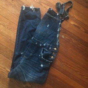 Zara TRF Distressed Denim Overalls