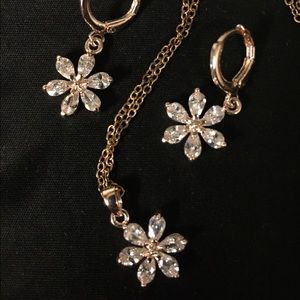 Gold and Rhinestone Earrings and Necklace Set