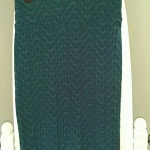 Teal patterned knit pencil skirt
