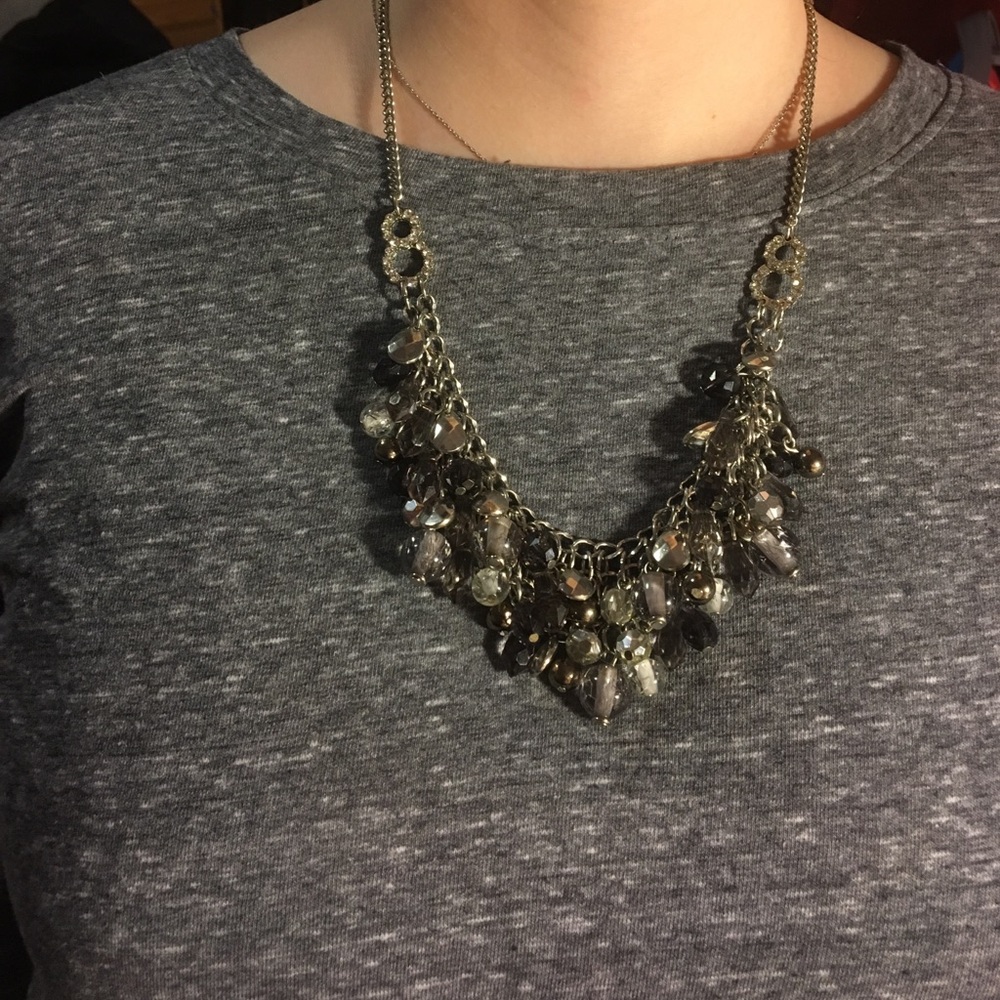 Silver jewel statement necklace