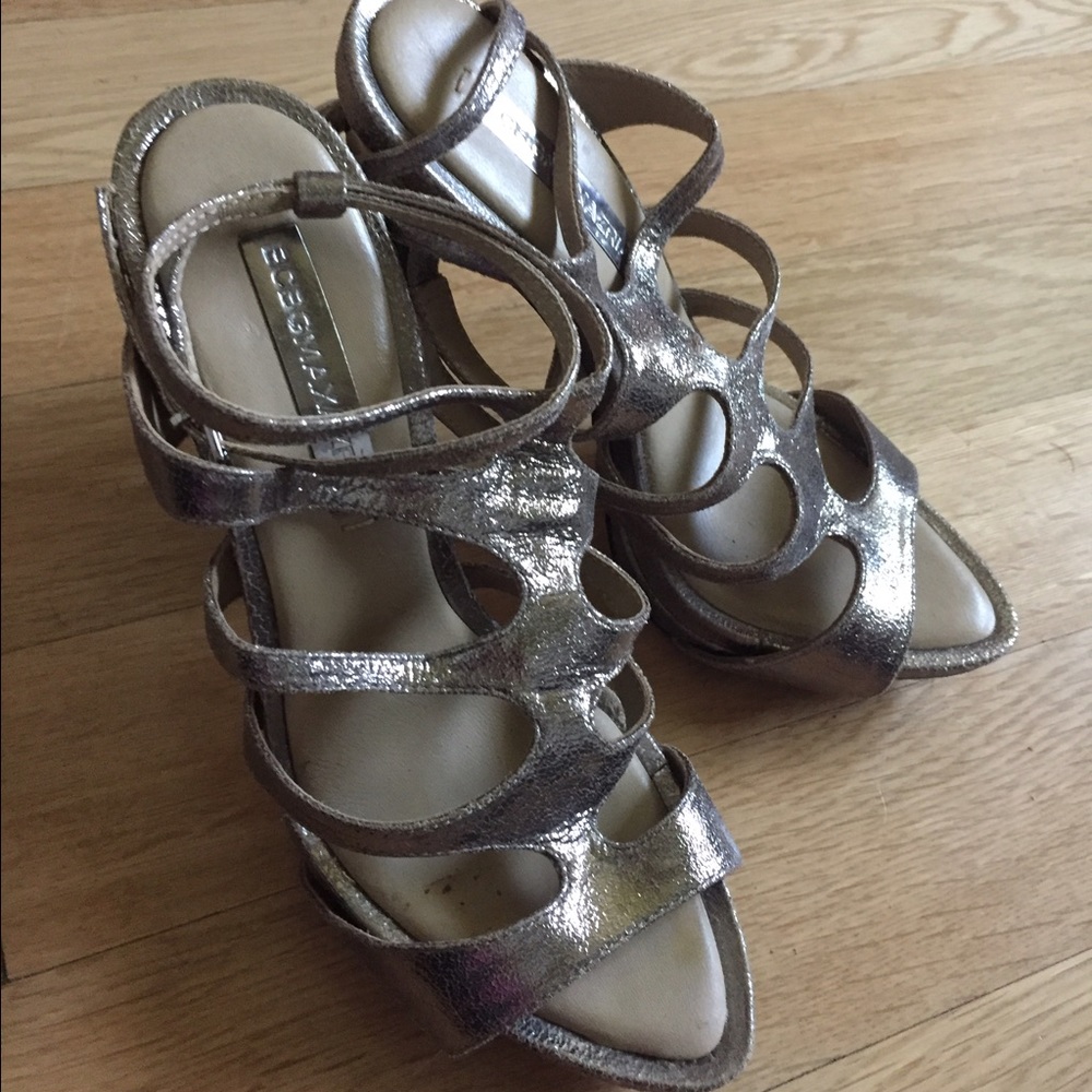 BCBGmaxazria metallic pewter heels