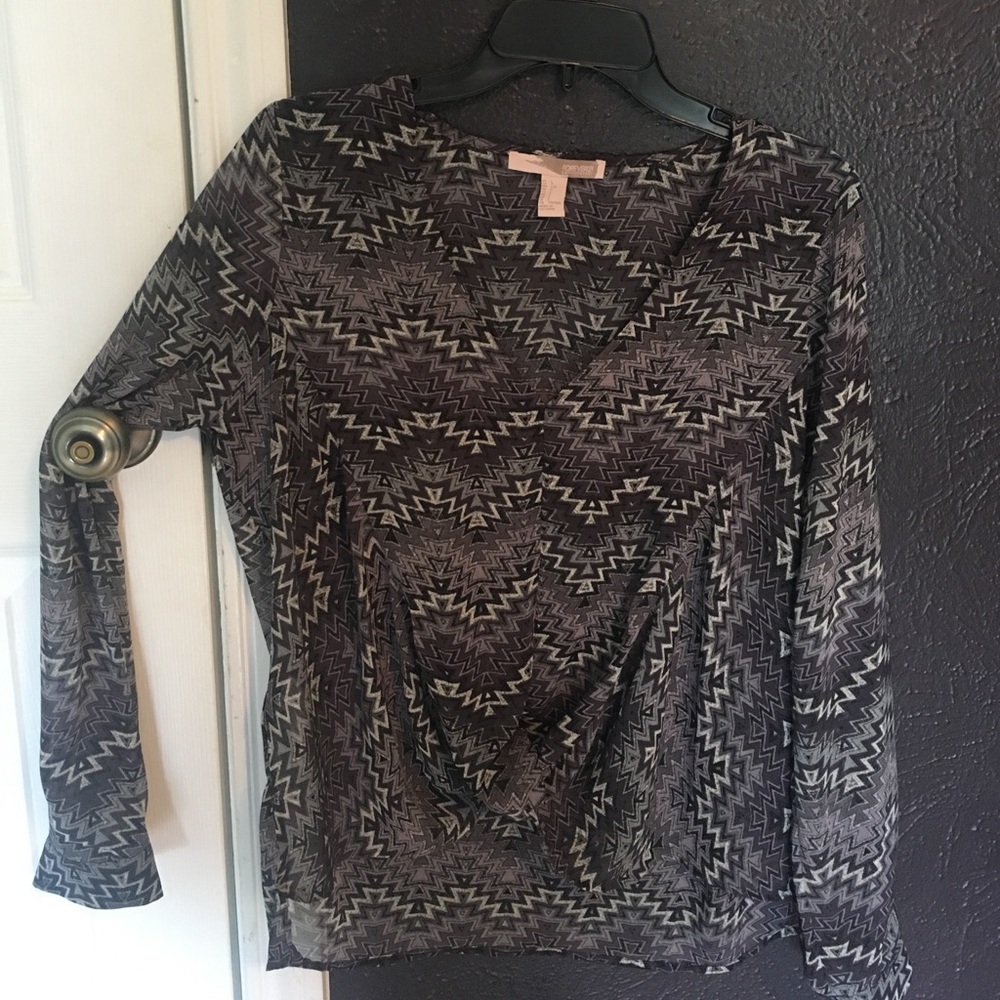 Purple and black designed long sleeve blouse